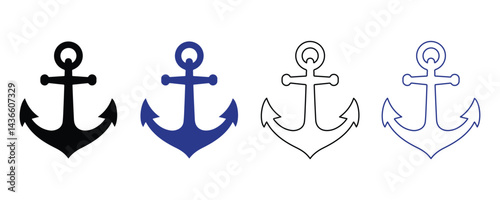 Anchor icon set vector. nautical, marine, sea, ship, navy, maritime icon set vector