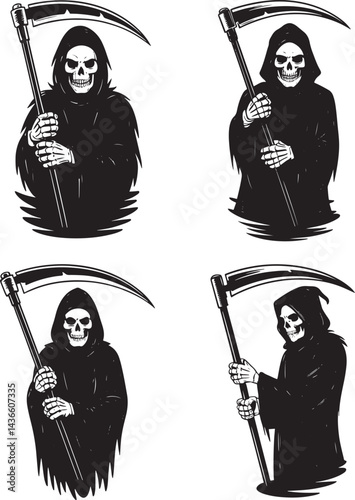 Grim Reaper silhouette set vector illustration isolated On Transparent Background