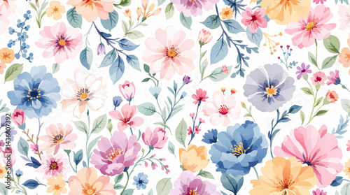 Seamless pattern with colorful flower watercolor

