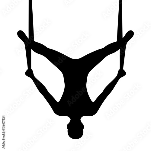 Aerial Acrobatics Silhouette Shows Strength and Flexibility on Aerial Straps