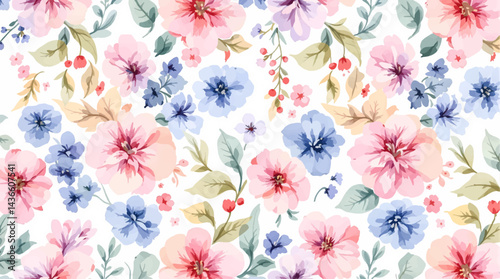 Seamless pattern with colorful flower watercolor
