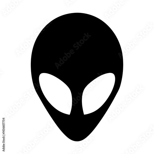 Classic Black Alien Head Icon on a White Background Simple Design