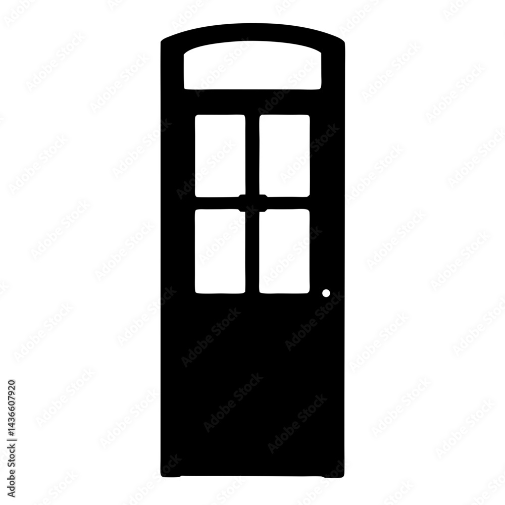 Silhouette of a traditional four paneled door with transom window Silhouette of a traditional four paneled door with transom window