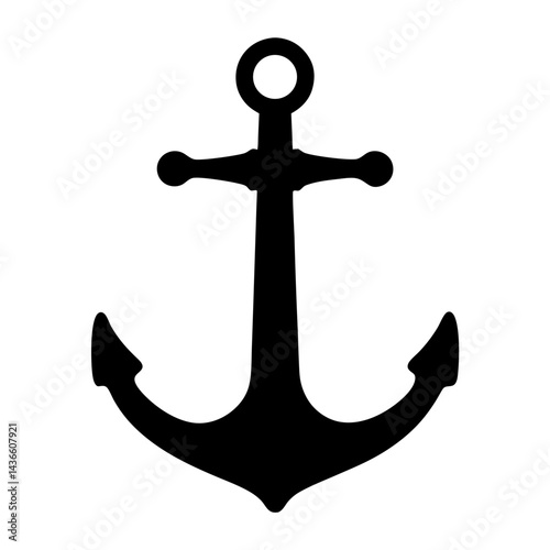 Bold black anchor illustration on white background symbolizing maritime themes