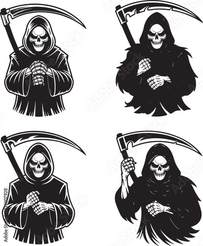 Grim Reaper silhouette set vector illustration isolated On Transparent Background