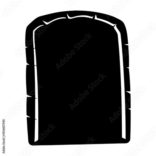 Stylized black gravestone illustration with textured edges, suitable for Halloween theme
