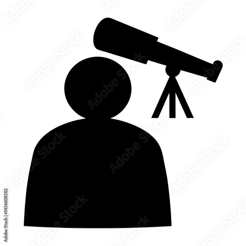 Black silhouette image represents an astronomer looking at the stars nearby
