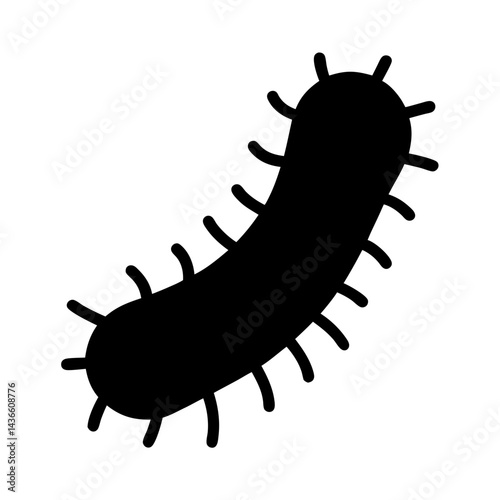 Black silhouette of a bacterium with pili extending from its surface