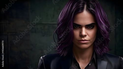 Stylish Woman with Lilac Wavy Hair in a Fashionable Pose