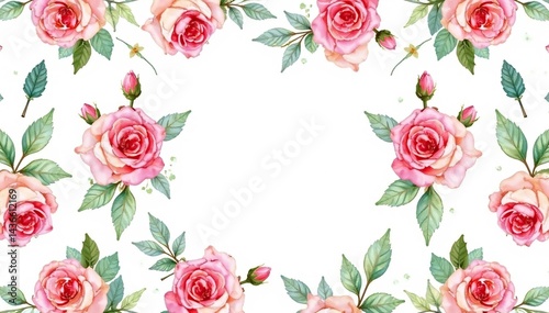 Delicate watercolor roses & leaves, repeating pattern , romantic, leaves