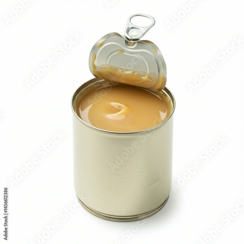 Opened Can of Caramel Custard Showing Creamy Texture