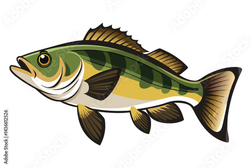 Vector Illustration of a Bass Fish Isolated on White Background.