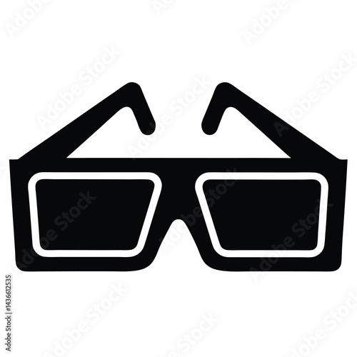 Stylized icon representation of classic retro 3D movie glasses, simple black design