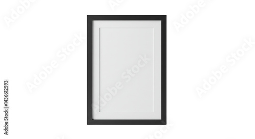 A black framed picture with a white mat and white center on a black background in a portrait format