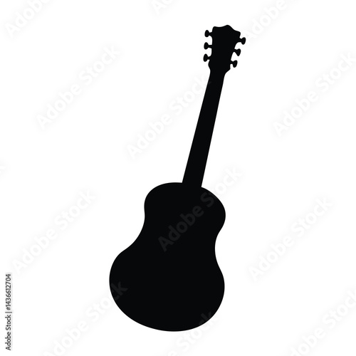 Acoustic guitar silhouette on a white background is beautiful and elegant