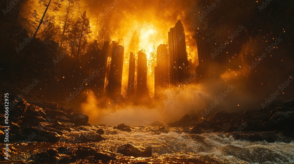 Fototapeta premium Fiery apocalyptic forest