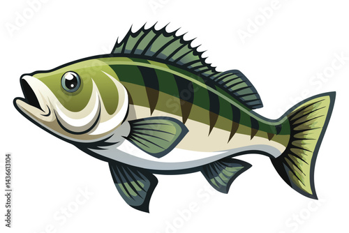 Vector Illustration of a Bass Fish Isolated on White Background.