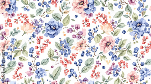 Seamless pattern with colorful flower watercolor
