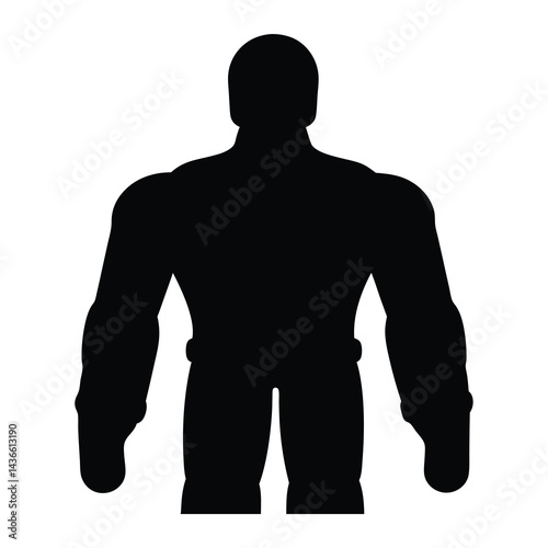Silhouette of a muscular superhero figure with large arms and shoulders