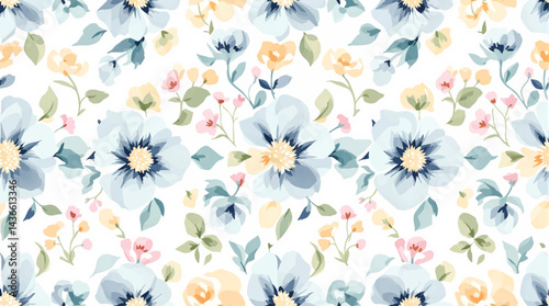 Seamless pattern with colorful flower watercolor
