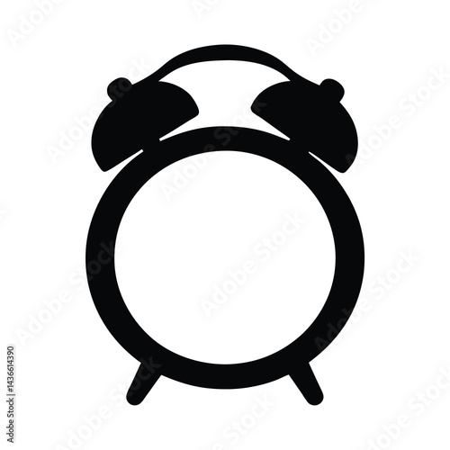 Black and white vintage style alarm clock icon with ringing bells
