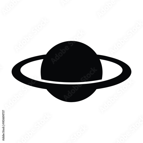 Black and White Symbolic Illustration of a Ringed Planet in Space