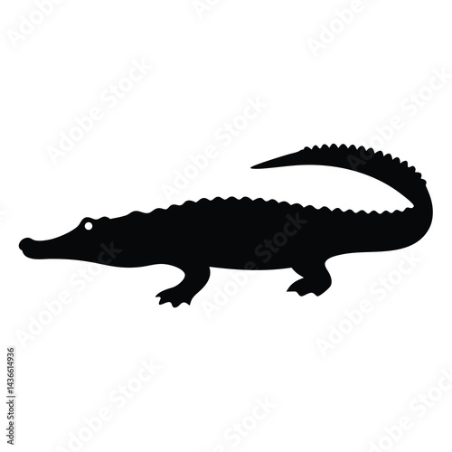 Stylized Silhouette of an Alligator on White Background with a Curved Tail