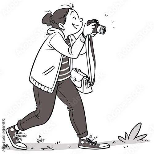 Happy young person taking a photo outdoors