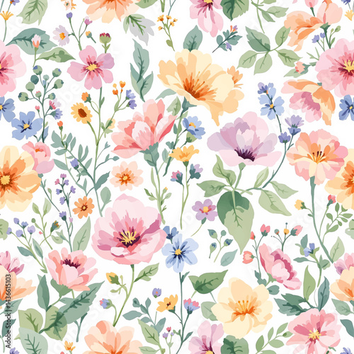 Seamless Watercolor Flower Background Pattern