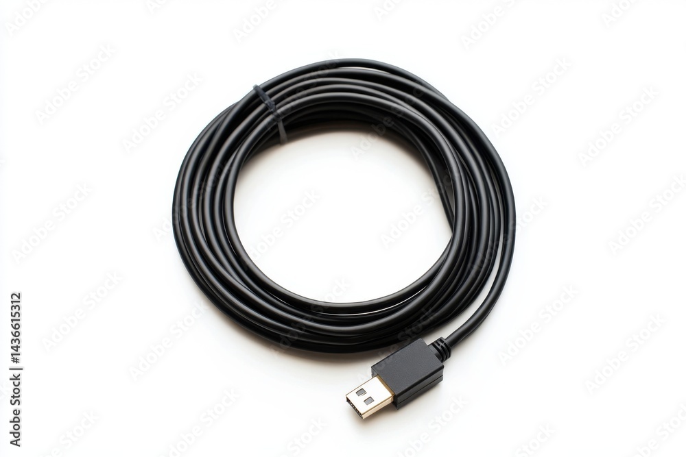 Coiled cable with usb connector close up view isolated on white background Coiled cable with usb connector close up view isolated on white background