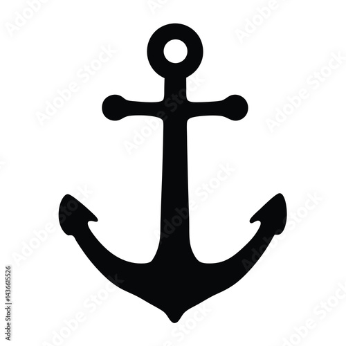 Simple bold black silhouette of an anchor, nautical symbol and icon