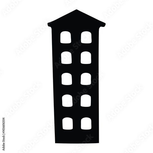 Black and white building silhouette showing modern architectural design with rounded windows