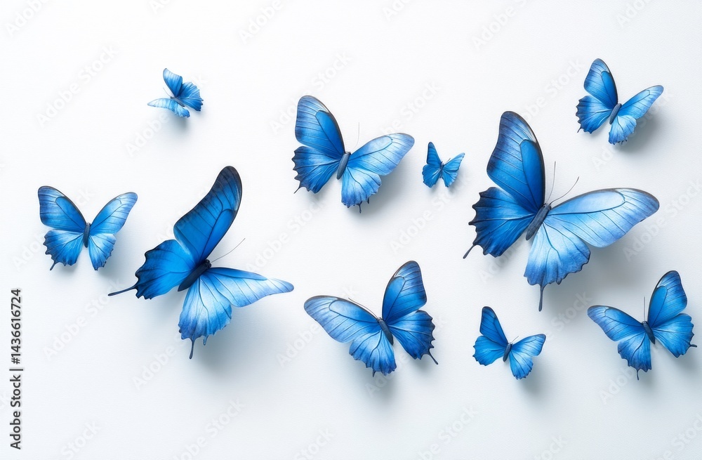 Butterfly patterns on white fabric wallpaper.