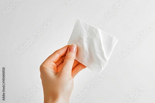 Obraz na płótnie A person holds a wrinkled piece of white paper in one hand. This image evokes simplicity and everyday life. It represents moments of reflection or communication. AI w salonie