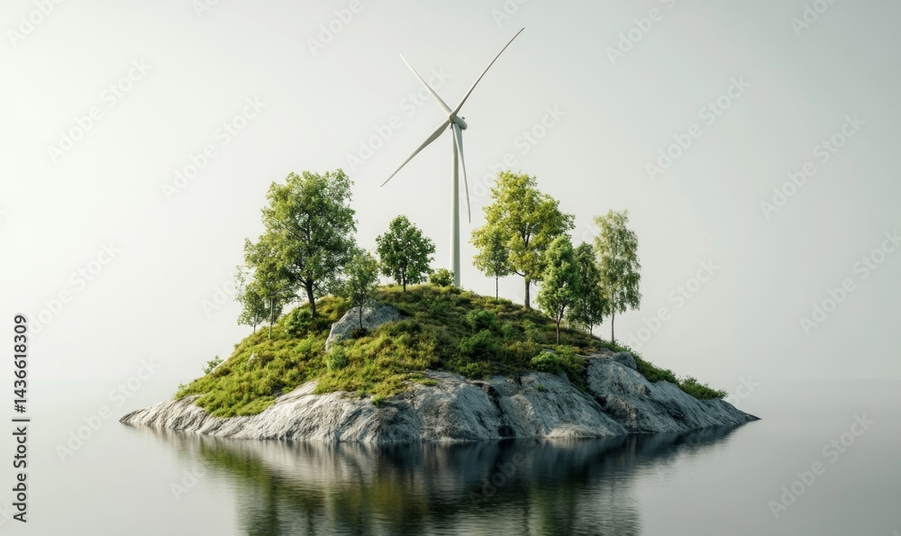 Green energy concept: island wind turbine.