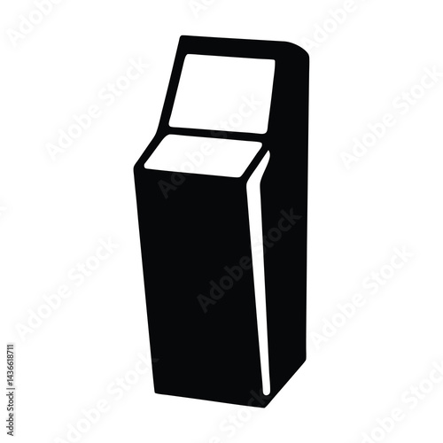 Solid black silhouette of an interactive kiosk machine on white background