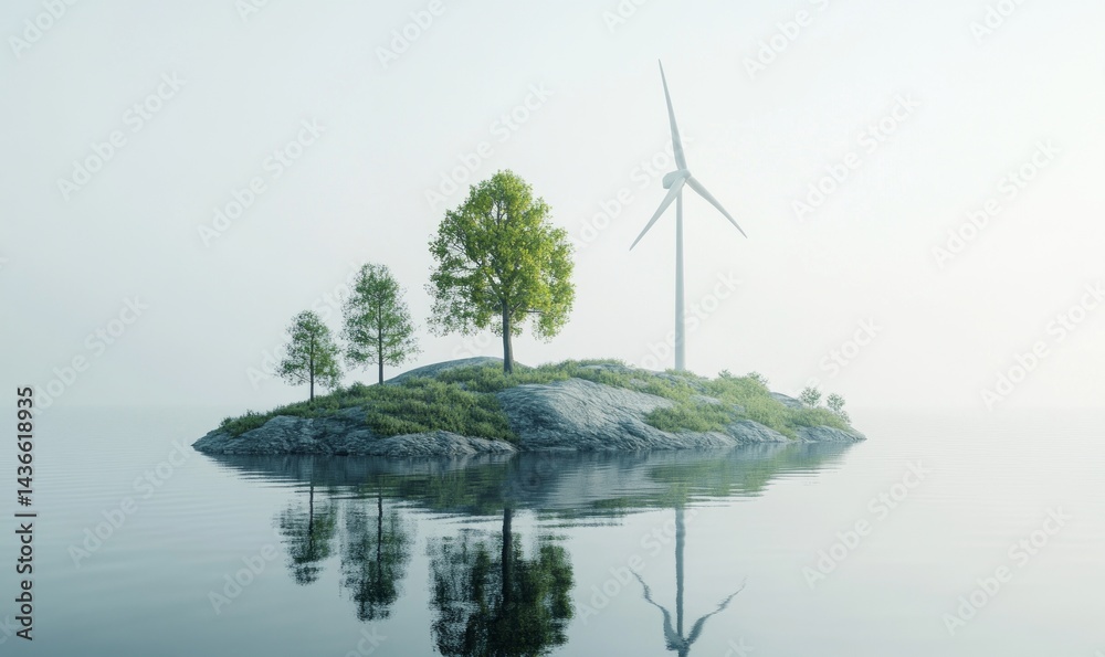 High-resolution photo: wind turbine, trees.