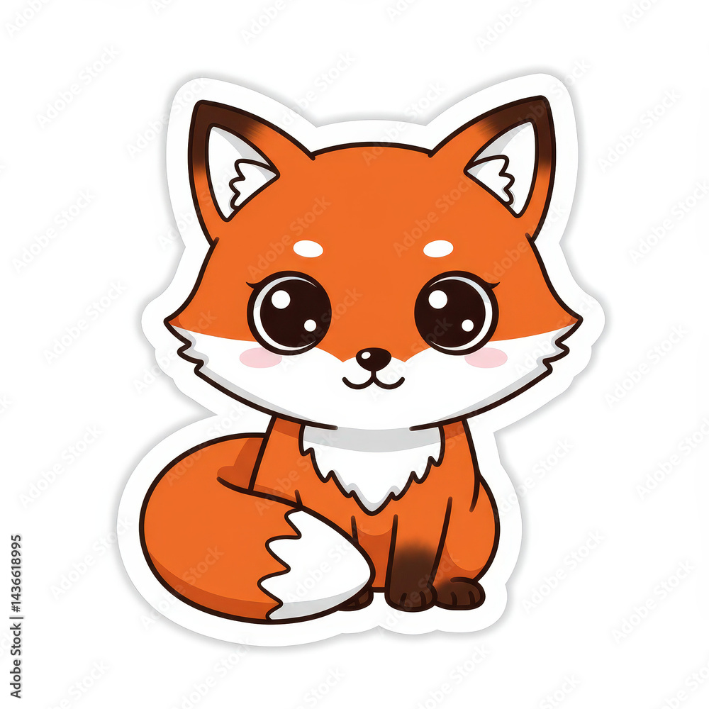 Cute fox cartoon illustration on white background, with copy space Cute fox cartoon illustration on white background, with copy space