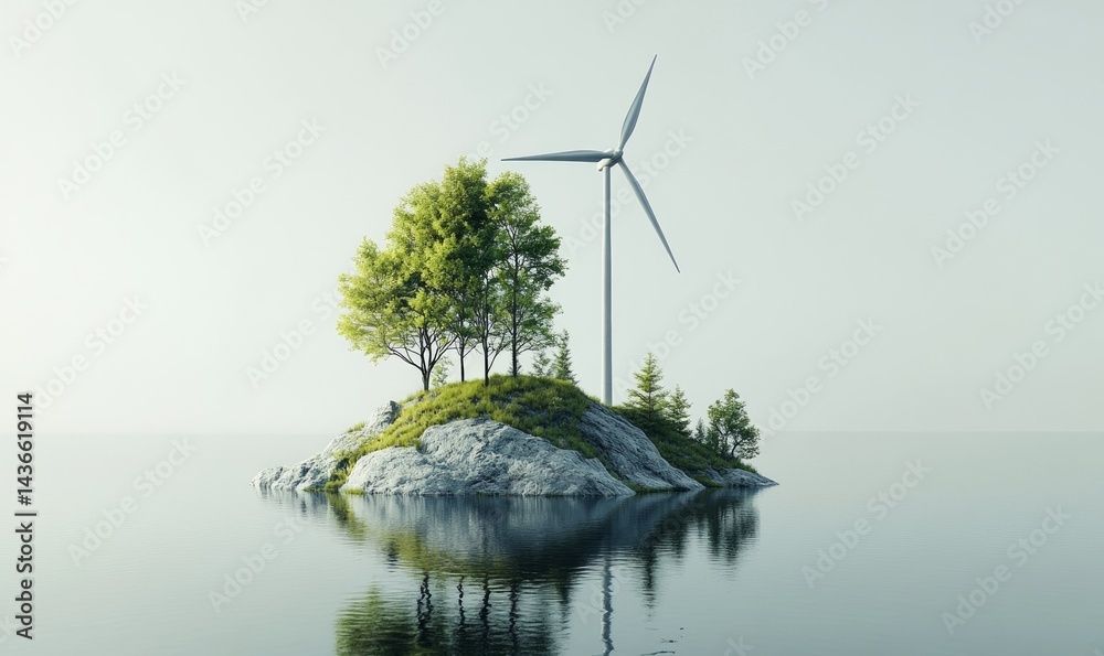 Isolated island, grey, wind, trees.