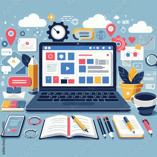 computer, laptop, business, technology, digital, internet, pc, monitor, notebook, communication, screen, modern, desktop, work, background, isolated, blank, display, keyboard, mockup, front, object, d