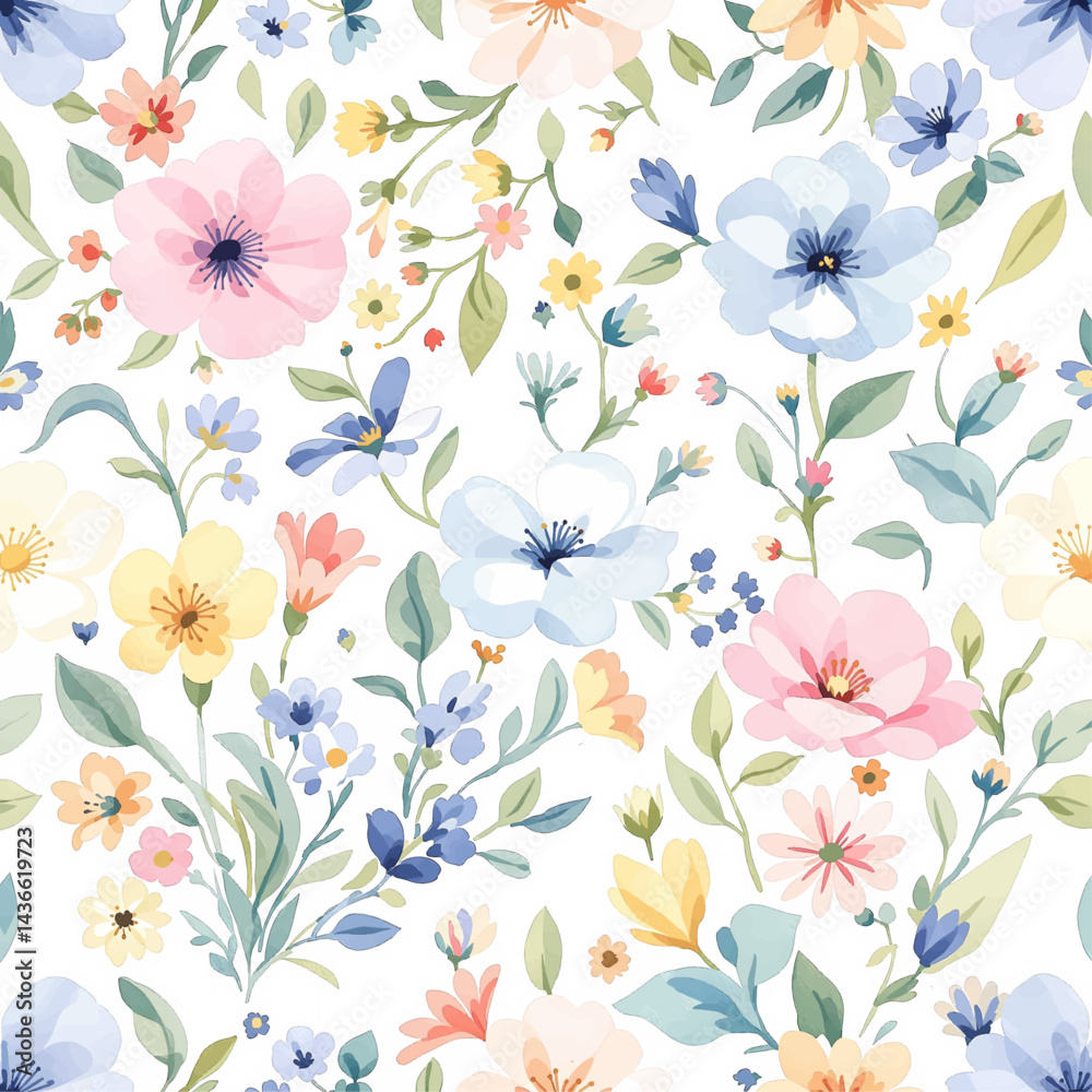 Seamless Watercolor Flower Background Pattern