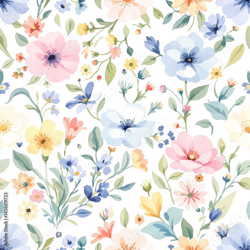 Seamless Watercolor Flower Background Pattern
