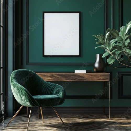 Obraz na płótnie Modern home office, emerald wall. w salonie