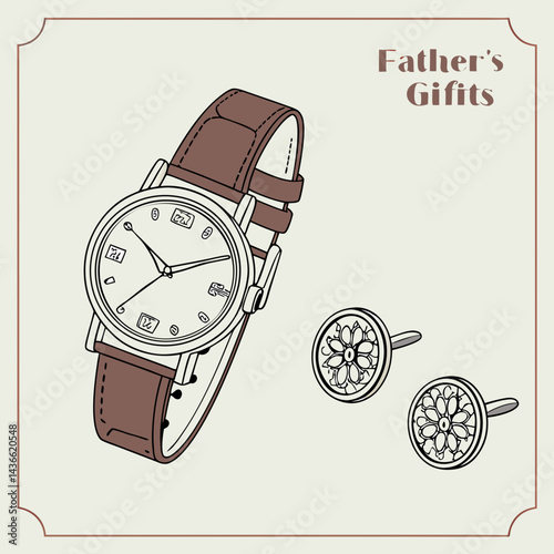 Elegant Mens Watch and Cufflinks Vector Illustration for Gifts

