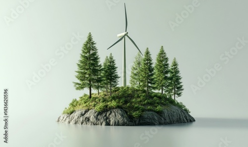 Obraz na płótnie Realistic 3D turbine on grey island. w salonie