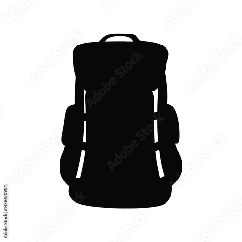 Black silhouette of a backpack with straps ready for adventure hiking