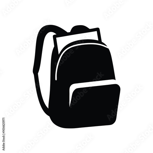 Simple black and white vector illustration of a school backpack