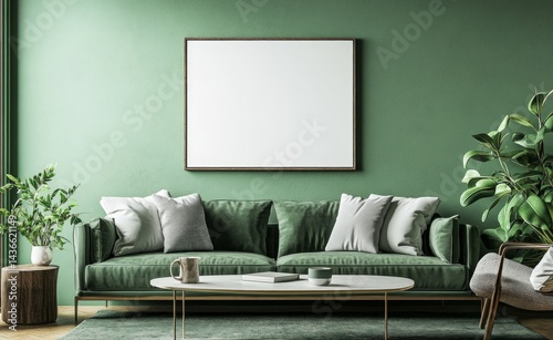 Obraz na płótnie Square frame mockup, green living room. w salonie