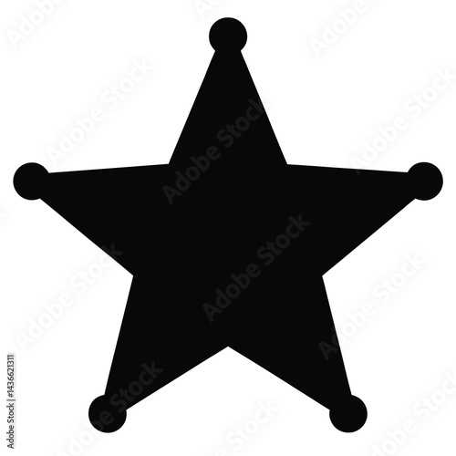 Black five pointed star sheriff badge representing law and order symbol
