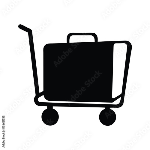 Black and white luggage cart for airport or travel baggage transport